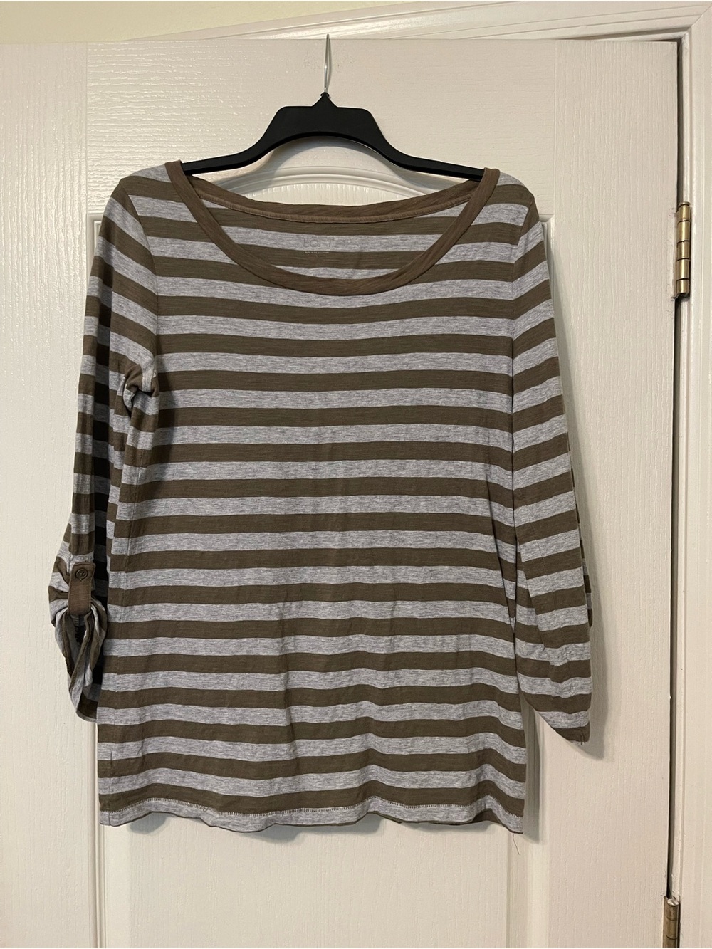 LOFT Striped olive Green and Gray Long Sleeve Women's Top